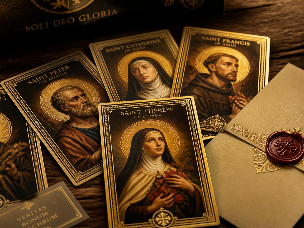 Detalhe macro das figurinhas com acabamento dourado